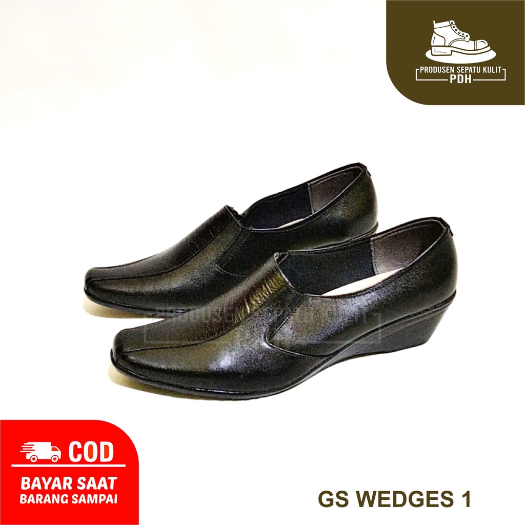 SEPATU HALFBOOT PDH WANITA KULIT ASLI WEDGES DINAS SECWAN SECURITY SATPAM WANITA SEPATU SEKOLAH CEWEK SEPATU  KERJA KANTOR WANITA
