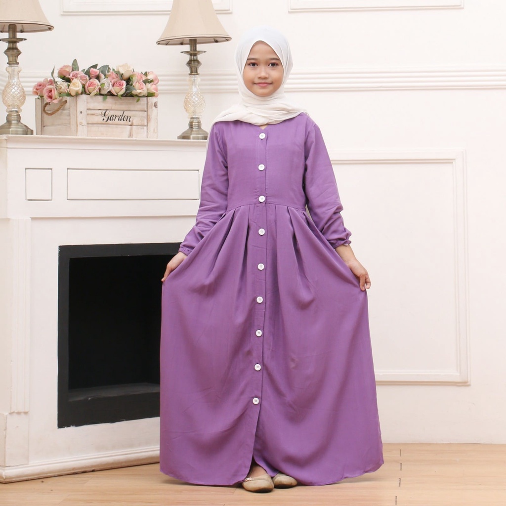 GAMIS ANAK PEREMPUAN RAYON POLOS TERBARU FULL KANCING USIA 8-11 TAHUN
