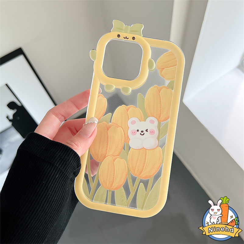 IPHONE Casing Kompatibel Untuk Iphone14 13 12 11 Pro Max X Xr Xs Max SE 2020 7 8 6 6s Plus Lukisan Minyak Golden Tulip Phone Case Anti-Drop Monster Kecil Silikon Soft Case Cover Pelindung