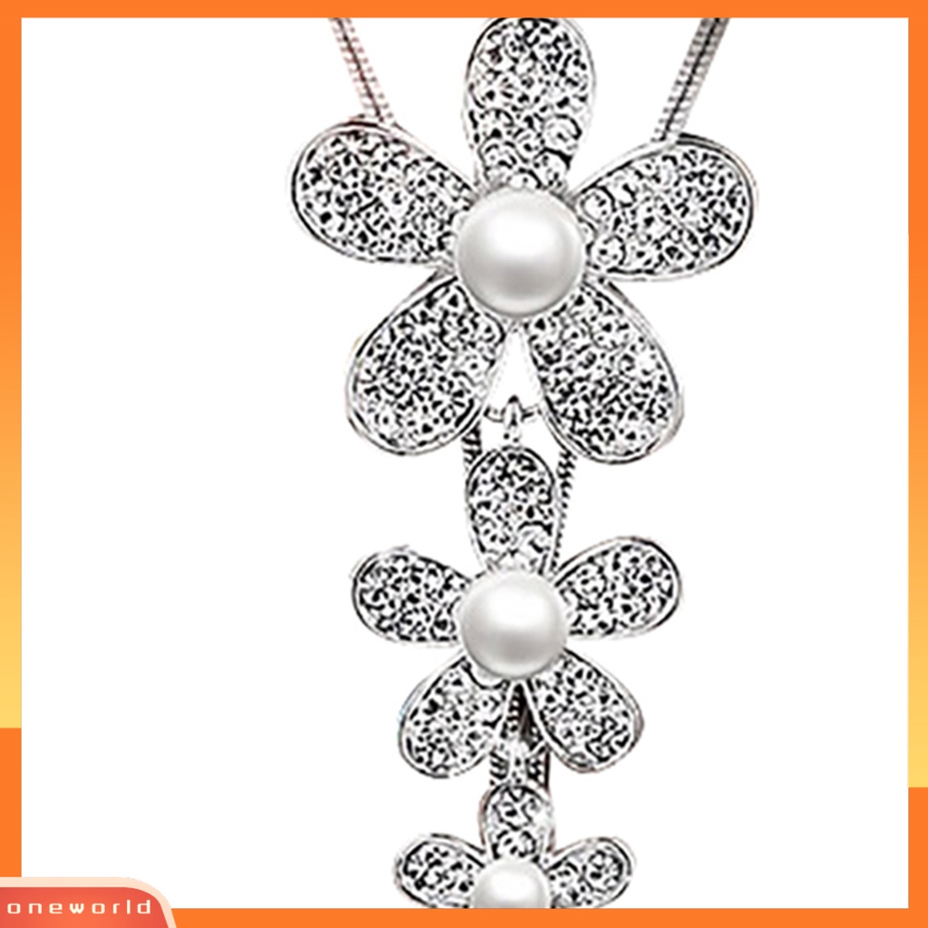 {oneworld} Kalung Rantai Berlian Imitasi Hias Perhiasan Hadiah 3bunga Sweater Chain Kalung Panjang Untuk Pacaran