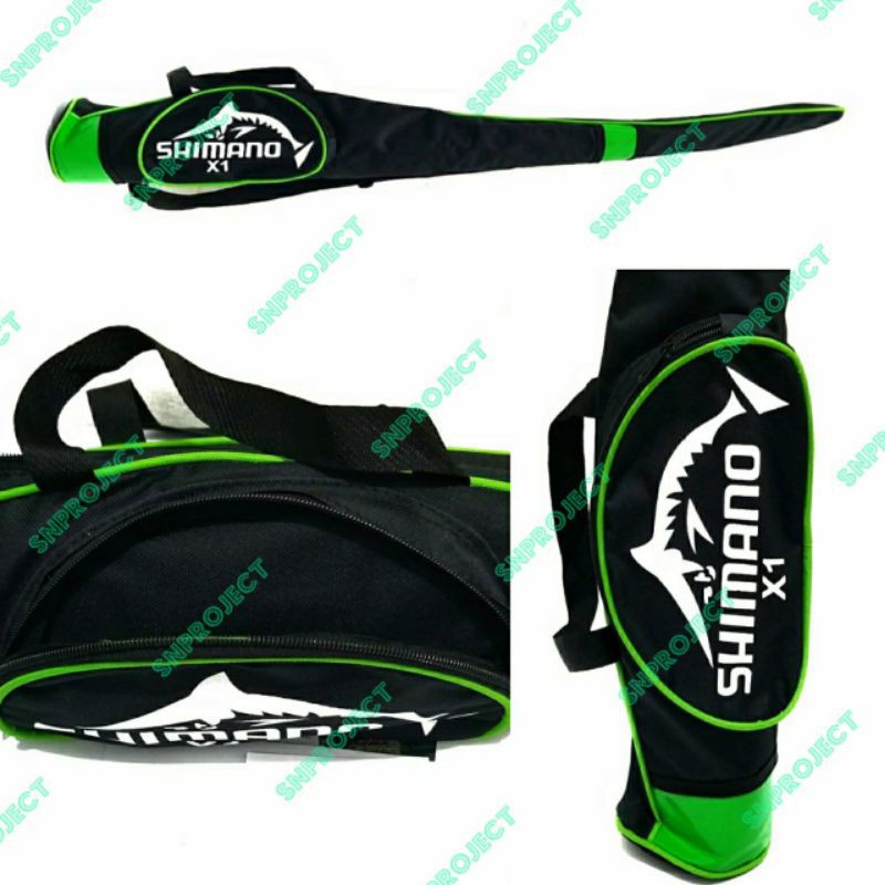 TAS PANCING IKAN BACKPACK  HITAM LIS HIJAU MURAH ANTI AIR MULTIFUNGSI panjang 100cm