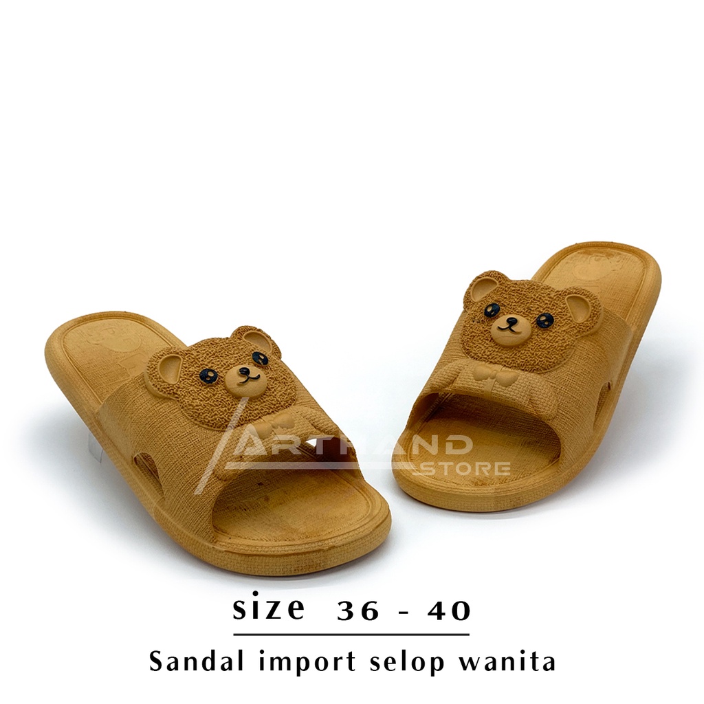 Arthand - Sandal Slop Jelly Karet PCU empuk motif Bear Timbul lucu trendy import Mokaya