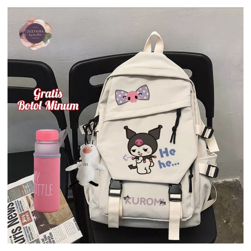 Tas Ransel Anak Perempuan Motif Kur0miC4t Free Botol Minum Lucu Untuk Sd Smp Dan Sma