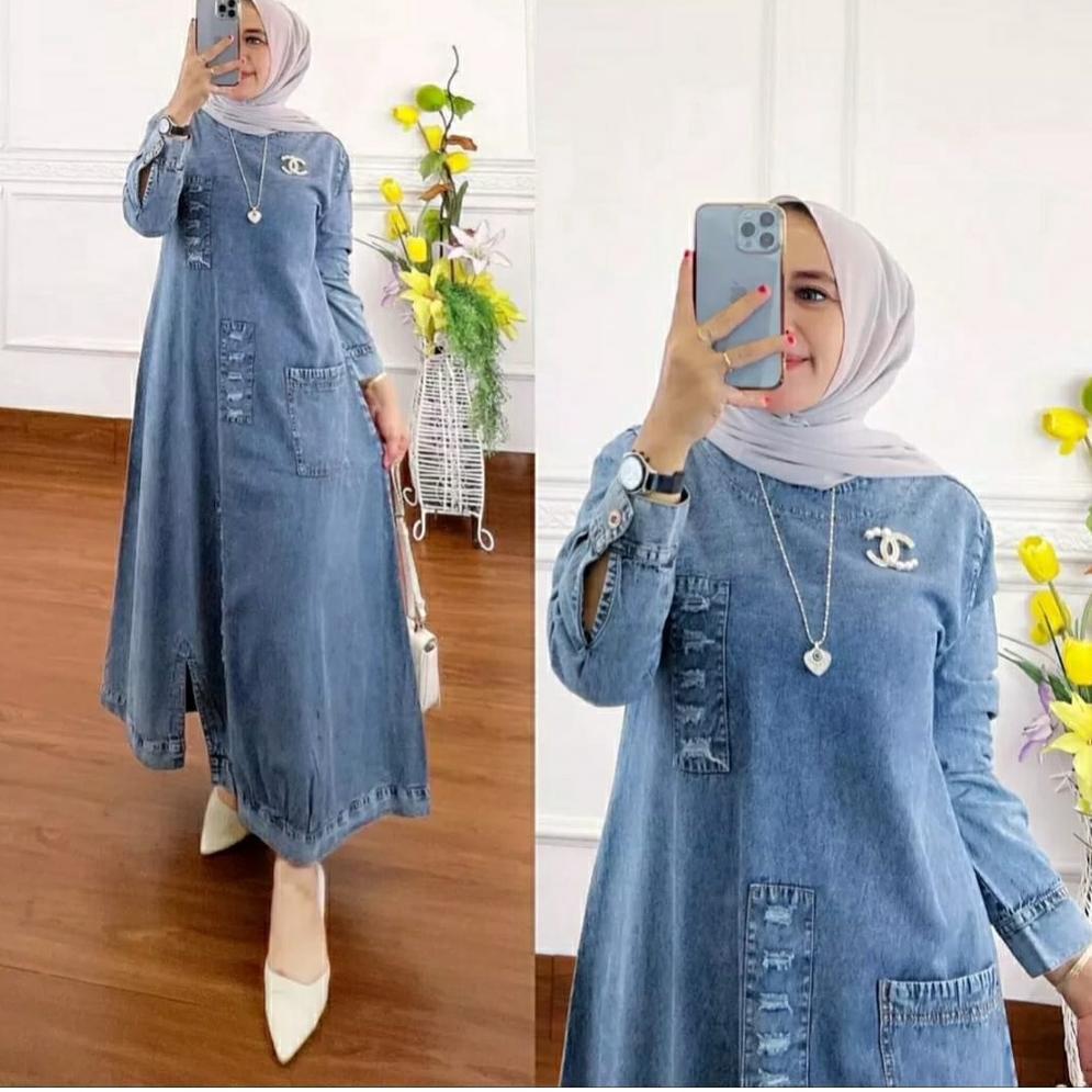 BARU SPESIAL H870 MIDI DRESS JEANS ORIGINAL TERBARU 2023 / MIDI DRESS WANITA BAHAN LEVIS IMPOR / LON