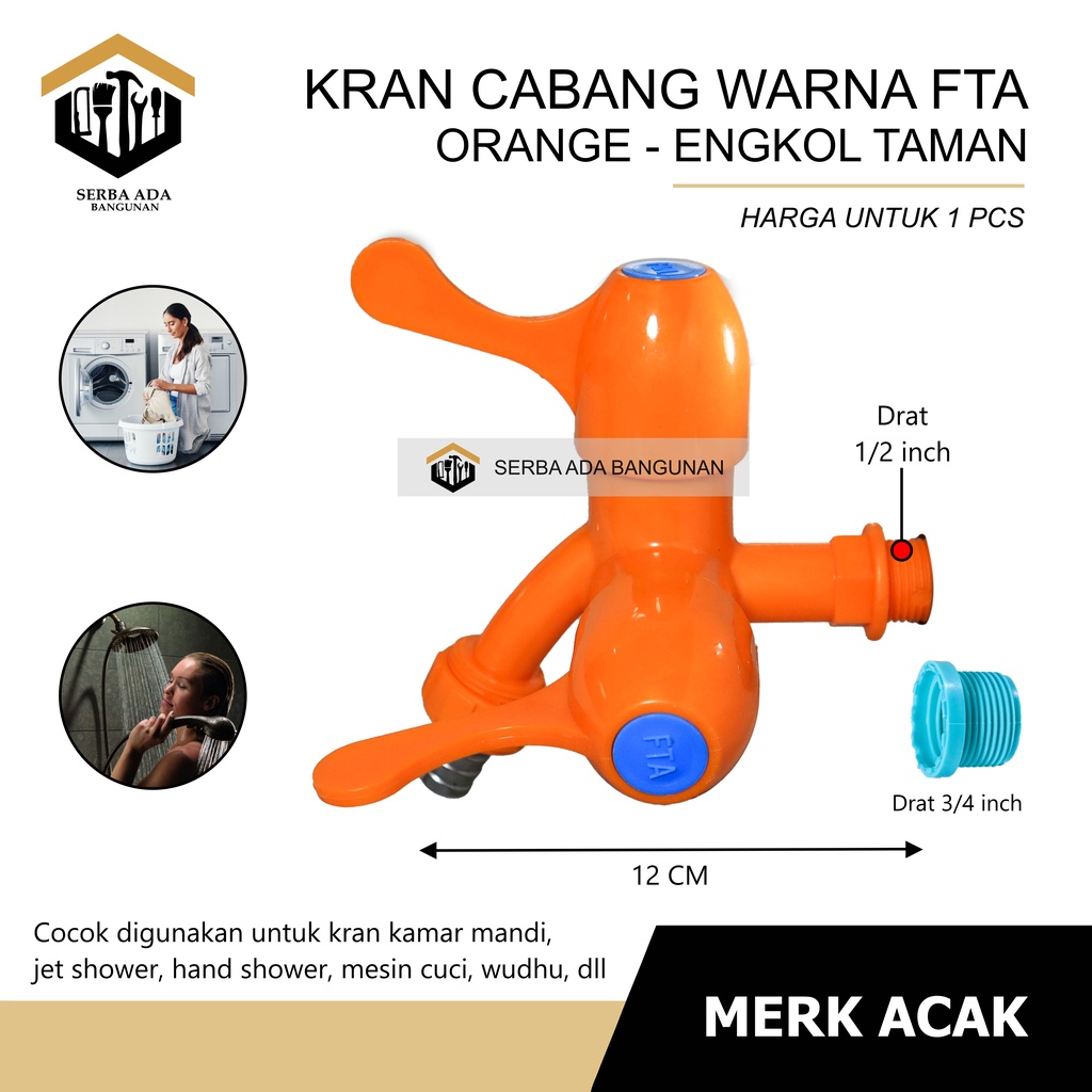 Kran Cabang Engkol PVC Shower FTA Keran Air Double Plastik Hand Kamar Mandi Toilet WC 1/2&quot; 3/4&quot; Inch