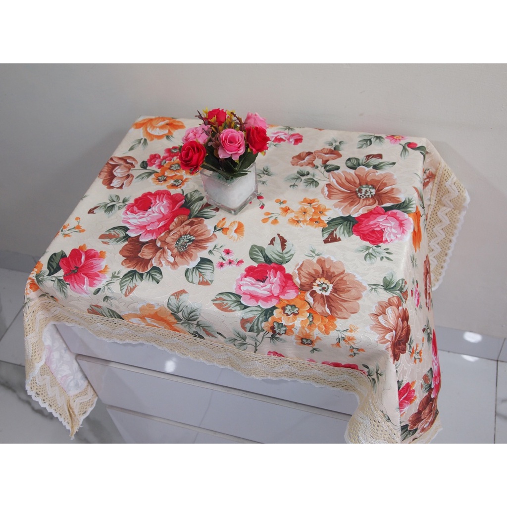 Taplak Meja Tamu Hias Persegi Panjang / Taplak Meja Bunga Merah / Taplak Meja Kaca Ruang Tamu / Tapl