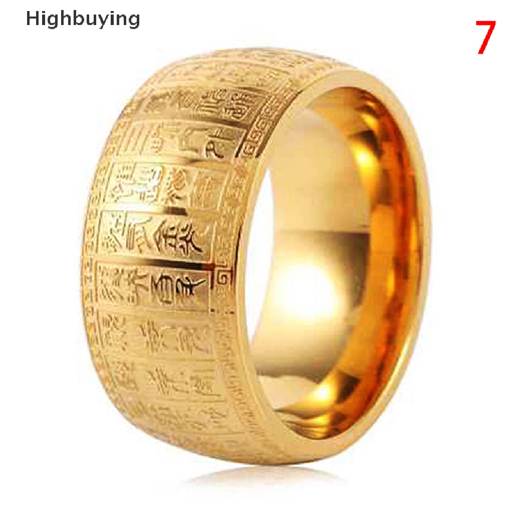 Hbid Cincin Simple Punk Lebar 11mm Jimat Cina Mantra Rune Titanium steel Untuk Pria Glory