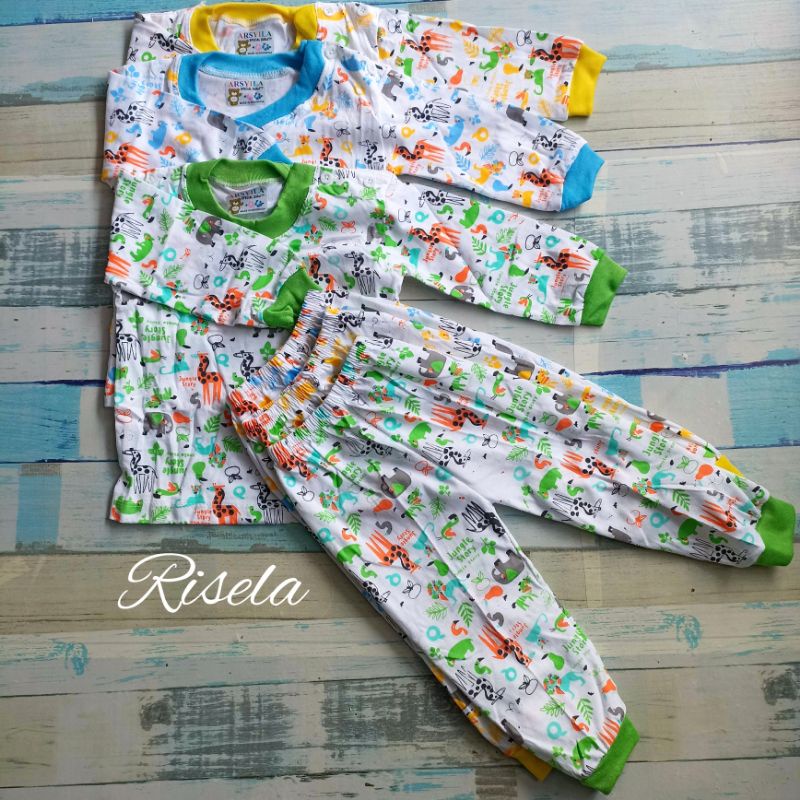 3 Setelan Bayi Piyama Oblong Kancing Depan 3-18 Bulan Motif Animal