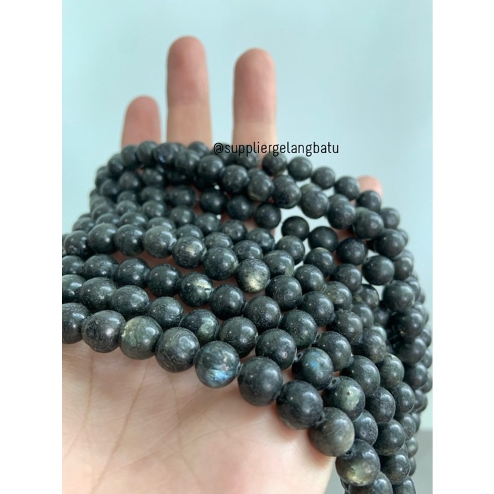 batu labrador HITAM 8mm BLACK labradorite bahan akik natural abu grey