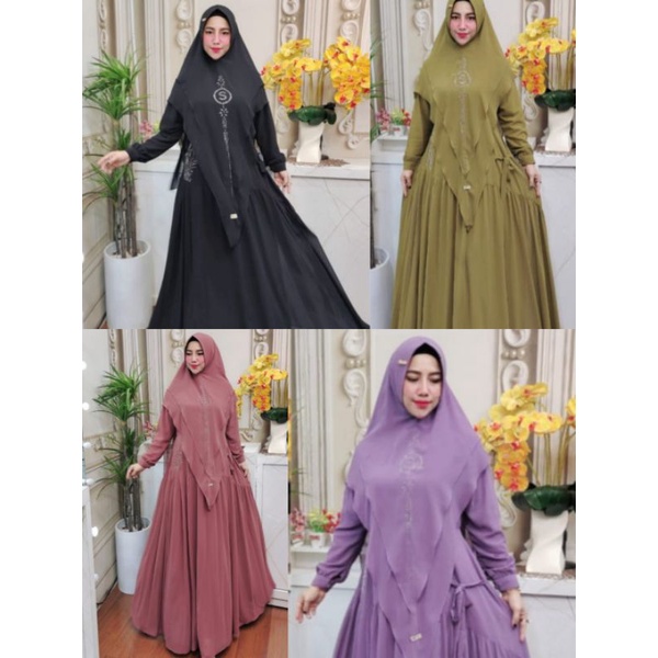GAMIS SYARI PRILLI BY SYAFEERA SET KHIMAR | BAHAN CERRUTY BABYDOLL PRINTING UKURAN ALLSIZE MURAH TER