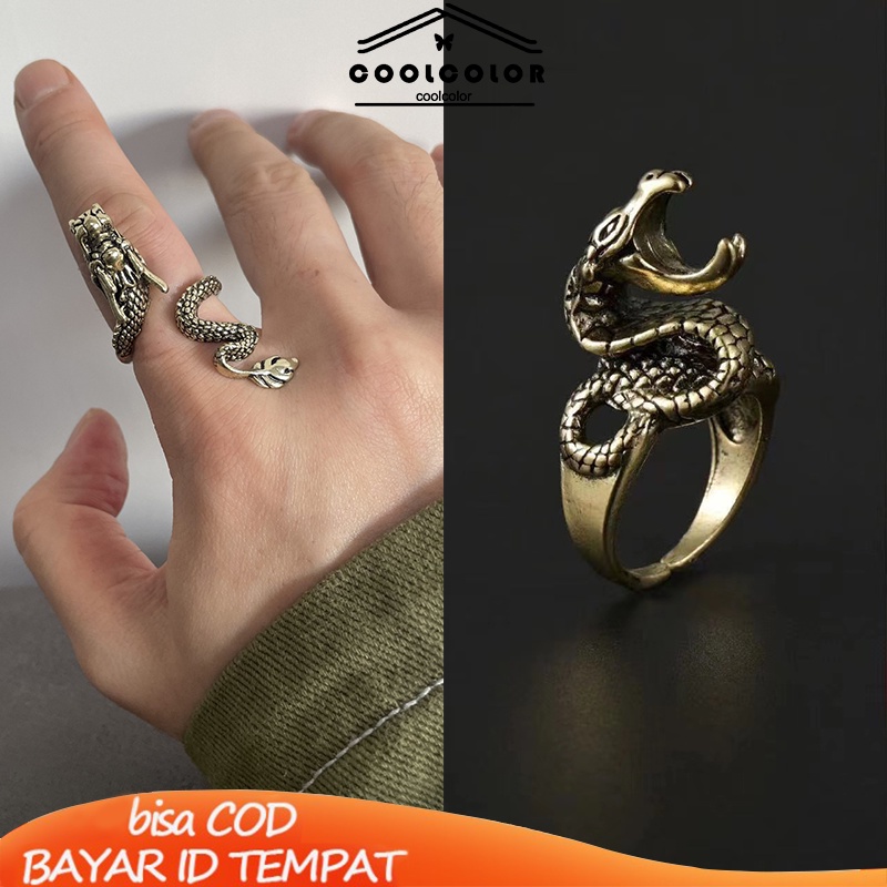 COD❤️Cincin Naga Pria Keren Emas Creative Retro Style Dragon Design Ring Holder For Gift- cl