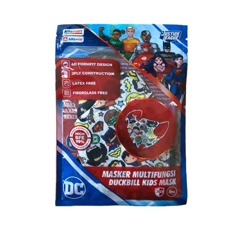 Alfamart Justice League Duckbill 3D Kids Mask 5 pcs
