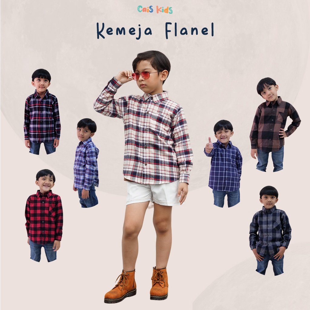 Kemeja Flanel Anak Lengan Panjang Motif Kotak Bahan Flanel 1 2 3 4 5 6 7 8 9 10 tahun