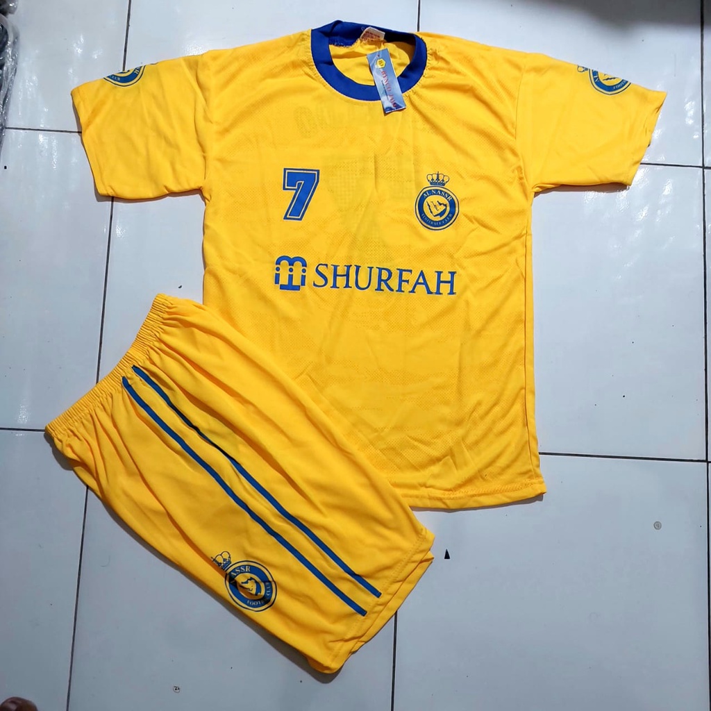 setelan baju bola ronaldo al nasrr shurfah usia 5-12thn bisa sablon nama