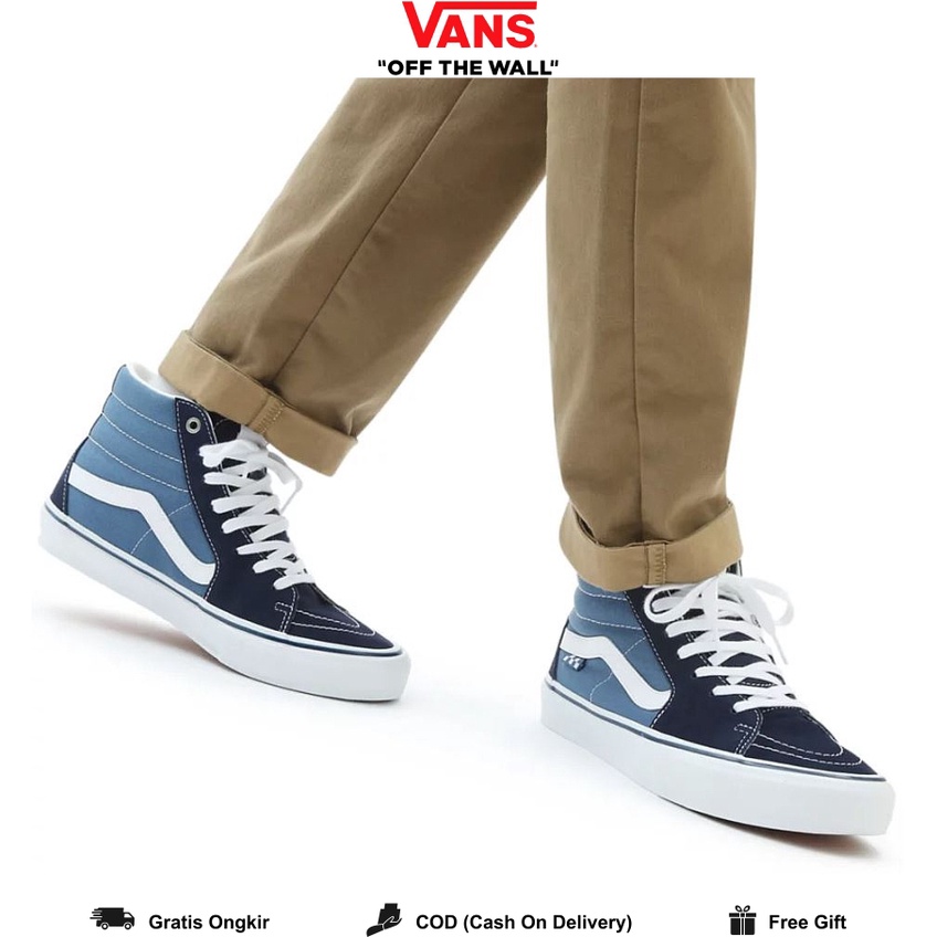 Vans Classic SK8 Hi Navy White PRO Pria Wanita Original 100% BNIBWT Ori Authentic Vanss High Navy Blue Global Market