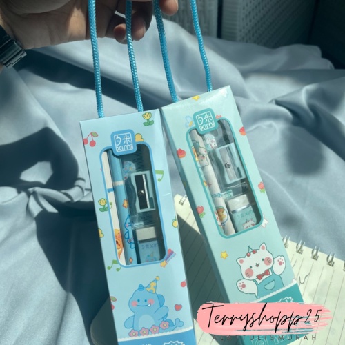 

Set Alat Tulis Ximi Bertali Pensil Penghapus Penggaris Rautan Free Box Cantik Termurah Bisa Cod