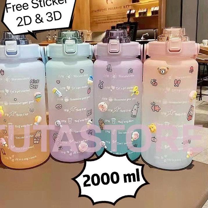 HARGA GROSIR Botol Minum 2 Liter 2000ML Korea VIRAL Botol Motivasi FREE BUBBLE PACKING 