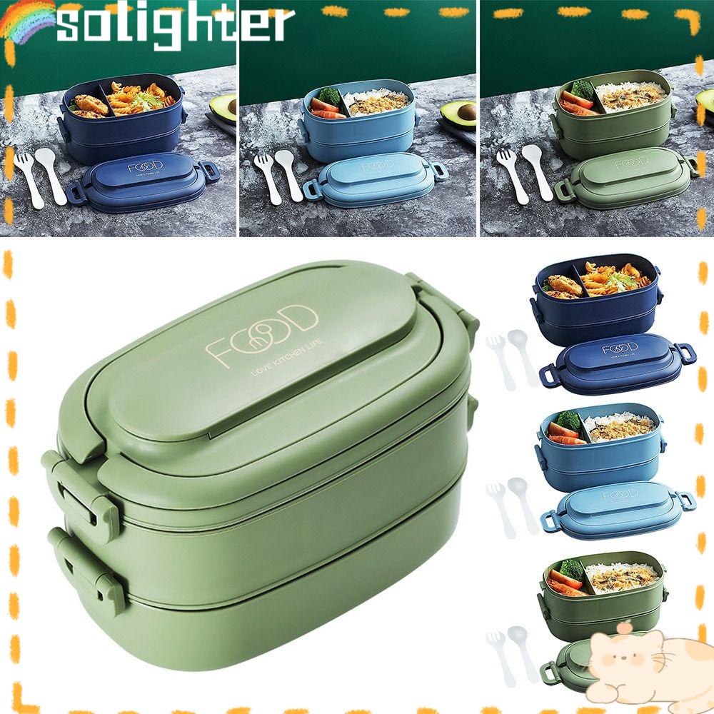 Solighter Lunch Box Portable Untuk Pelajar Pekerja Kantor Wadah Makanan Dua Lapis