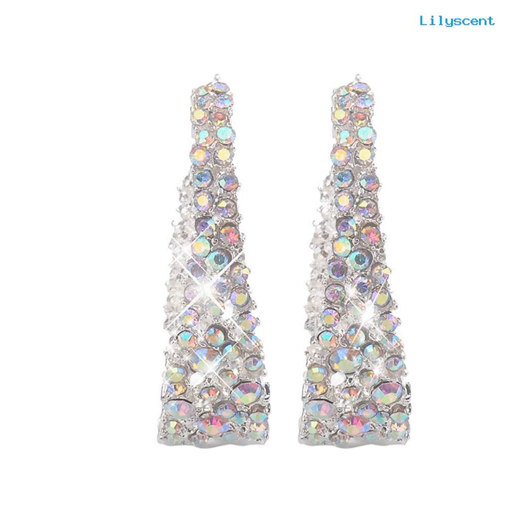 [LS] Wanita Ear Studs Shiny Berlian Imitasi Warna-Warni U-shaped Stud Earrings Perhiasan Tindik Untuk Pesta