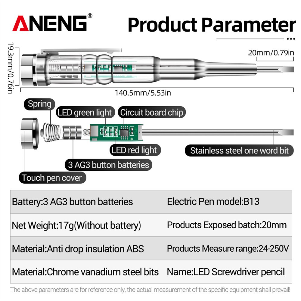 ANENG Obeng Tespen Tester Pen with Indicator Dual LED - B13 - Transparent