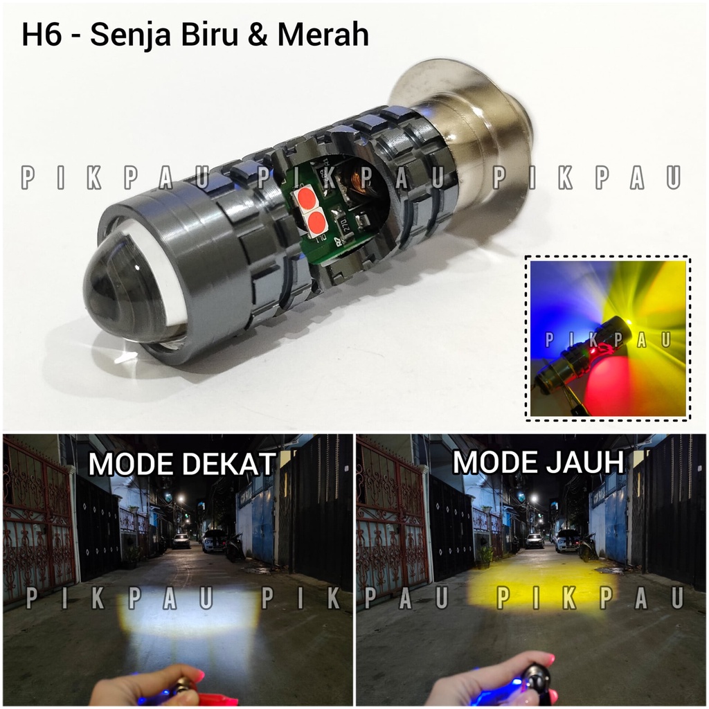 Lampu Utama LED H6 Laser High Low Senja Biru Merah