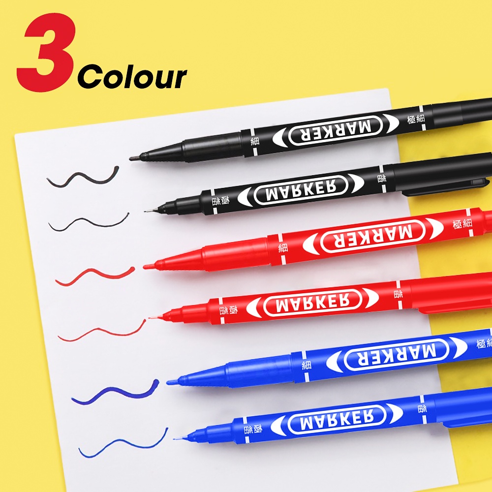 [Harga Grosir] Alat Tulis Tulisan Siswa Anti Noda Hitam Biru Merah Marker Waterproof Double-headed Marker Cepat Kering Penanda Permanen Untuk Kaca Kulit Kayu Baja