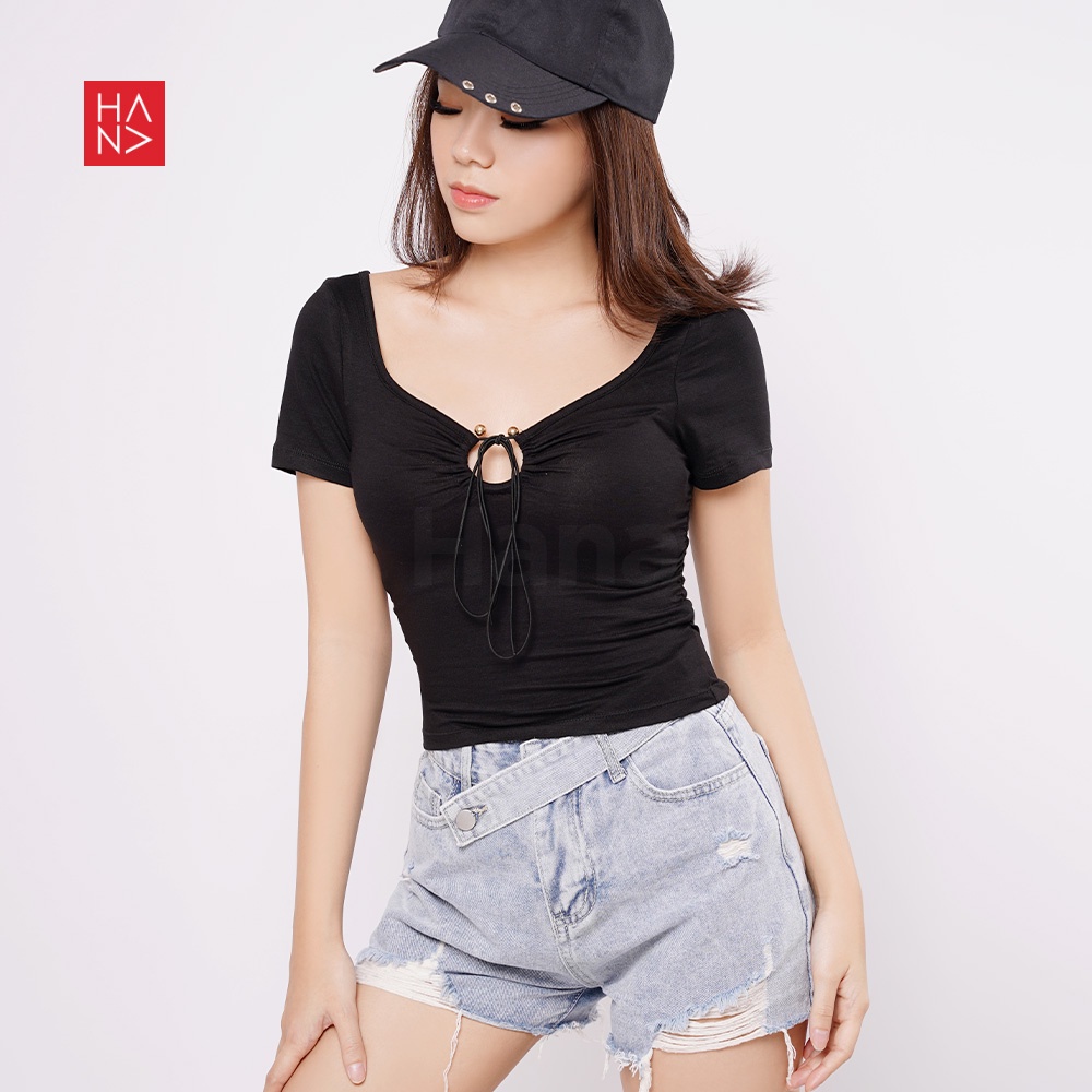 Hana Fashion JKT - Kenny Blouse O-ring Tied Crop T-shirt - TS377