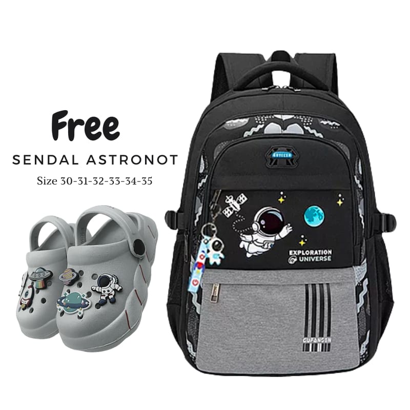 TAS SEKOLAH ANAK TERBARU 2023 RANSEL ANAK TK,SD&amp;SMP ANAK LAKI-LAKI/ PEREMPUAN TAS SEKOLAH ASTRONAUT UNIVERSE TAS PAKET SENDAL