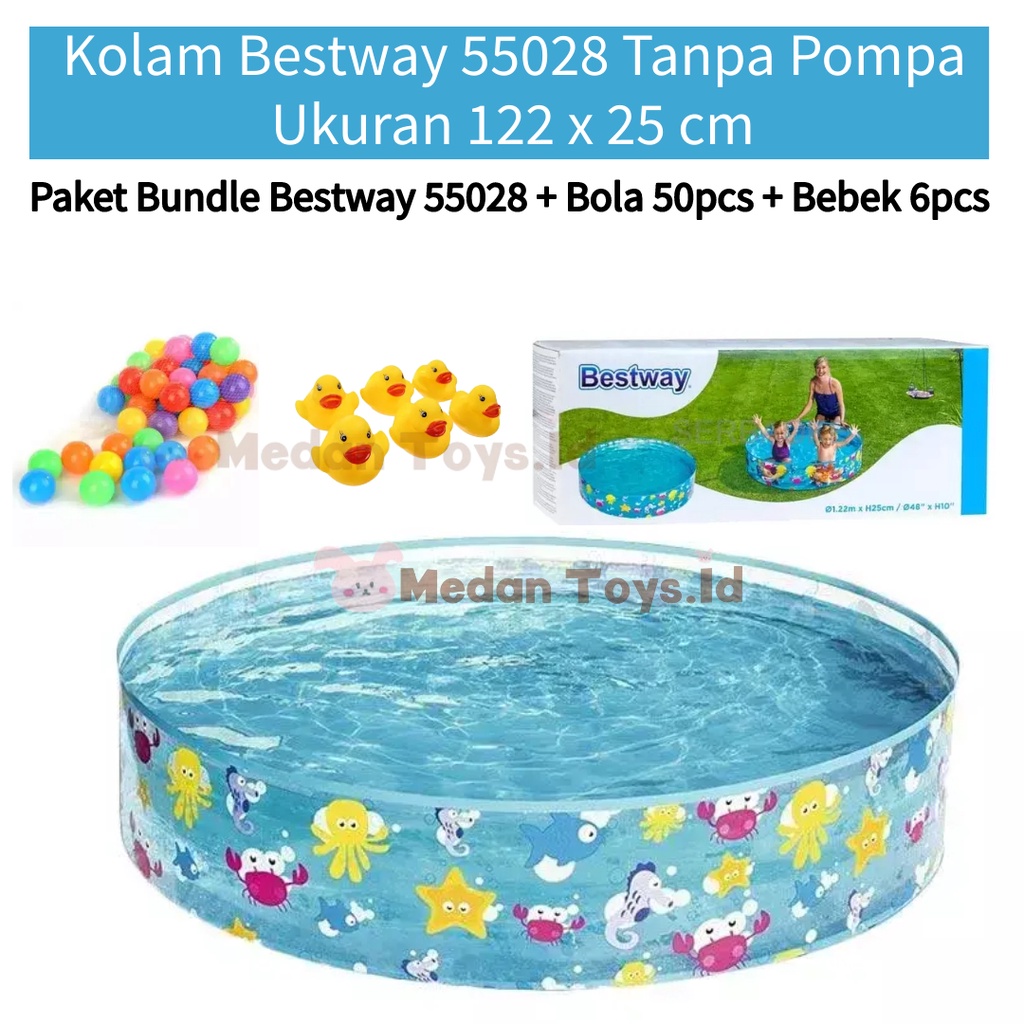 Medan Toys - Bestway 55028 Kolam Renang Anak Tanpa Tiup Uk. 122 x 25 cm Bola&Bebek