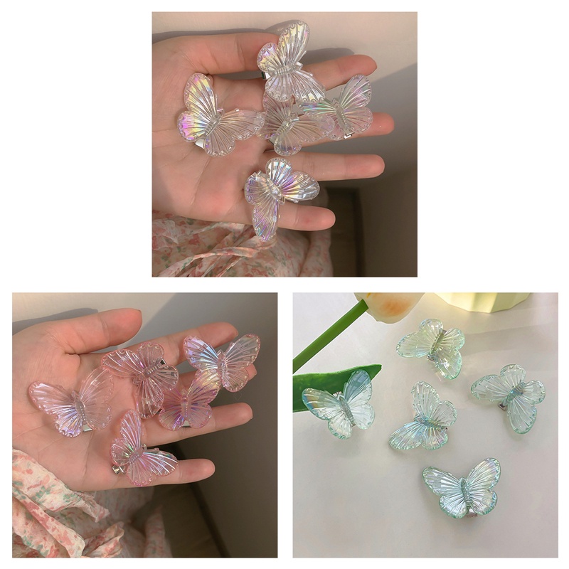 5pcs Gadis Transparan Kupu-Kupu Merah Muda Jepit Rambut Anak Fashion Bentuk Hati Rambut Klip Wanita Jepit Headband Aksesoris Rambut