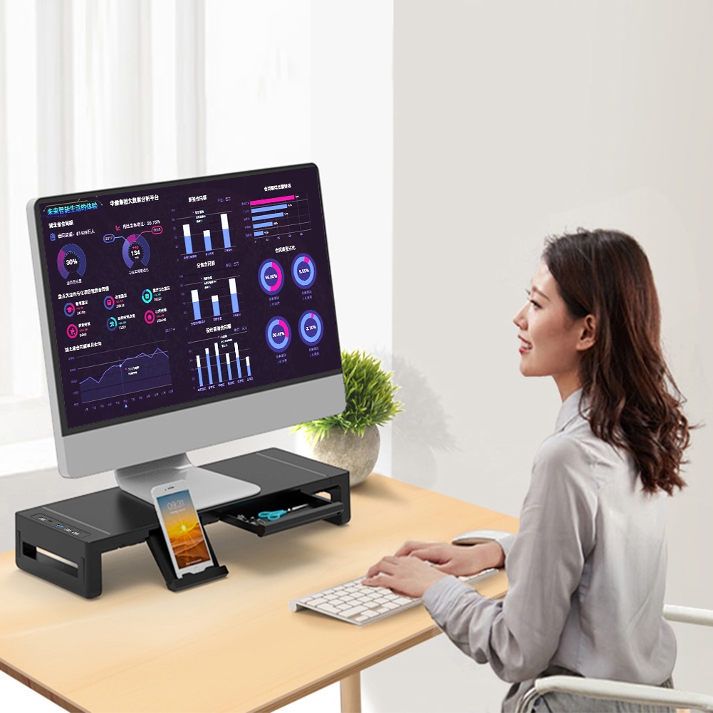Meja Laptop Desk Monitor Stand with USB 3.0 and Charging Port