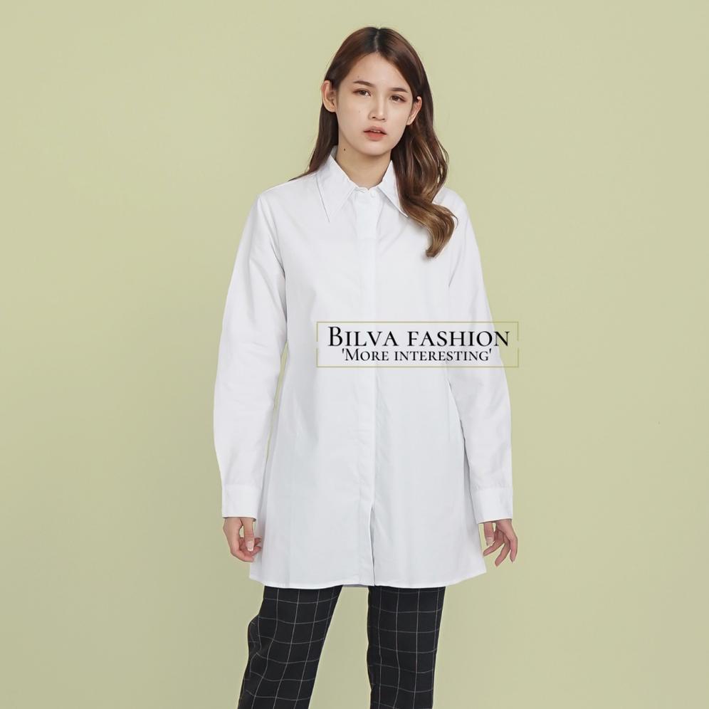 Kemeja Tunik Putih H&M / Atasan Polos Wanita Lengan Panjang Premium / Kemeja Tunik H&M Putih Polos [