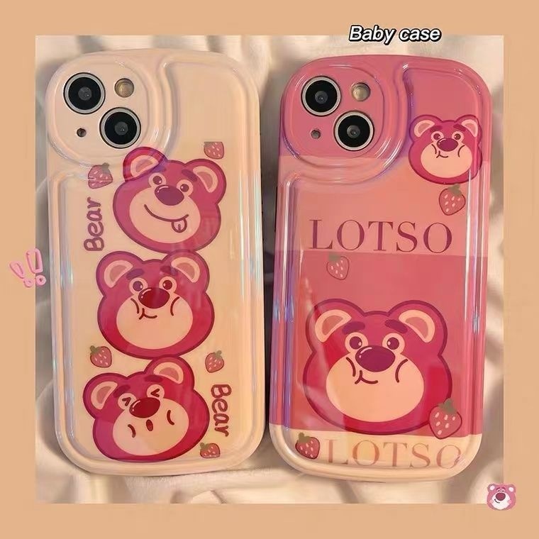 IPHONE Casing Ponsel Desain Beruang Strawberry Kartun Lucu Timbul Kompatibel Dengan Iphone12 13 14 11 Pro Max X Xs Max Xr Ddrf