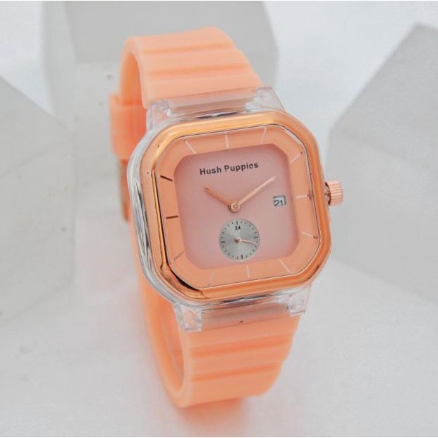 Jam Tangan Wanita Pria Hush Puppies Rubber Segi Casual