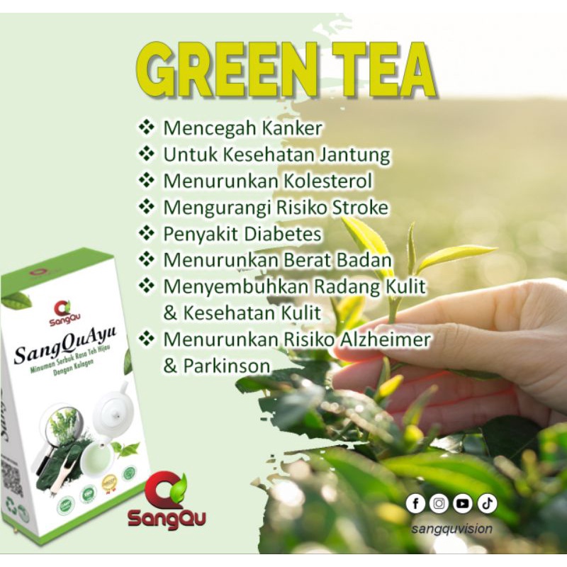 SangQuayu Green Tea Teh Kesehatan Antioksidan Diet 1 Box isi 8 Sachet |Collagen | Kolagen | L-Gluthatione | Sangqu Ayu