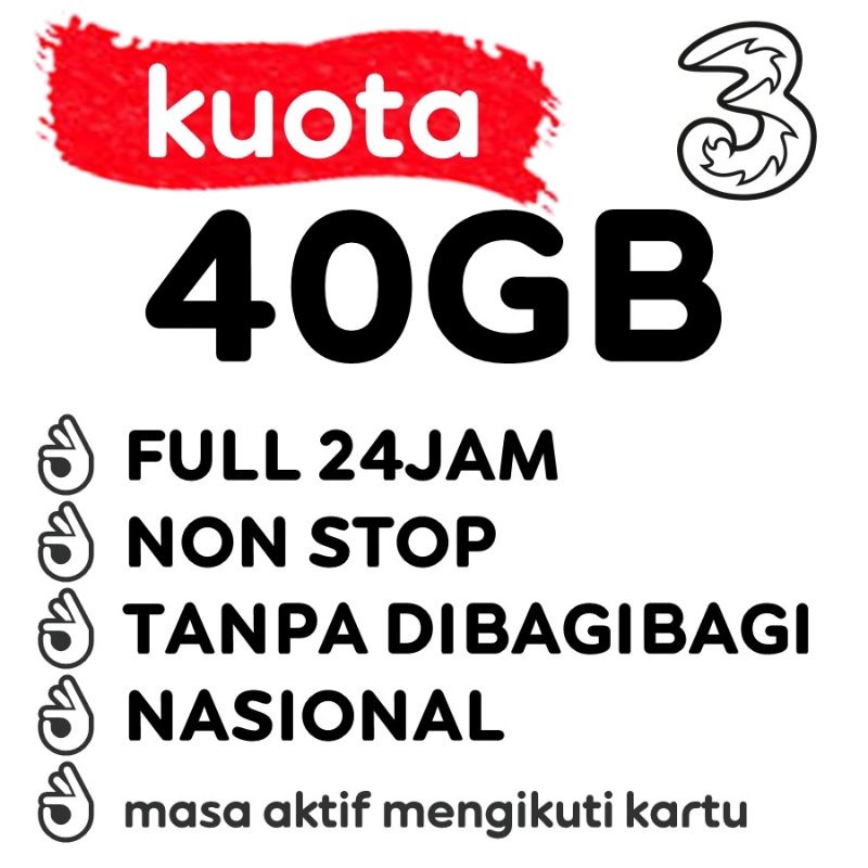 PROMO Isi Ulang Inject Kuota Tri AON 40GB