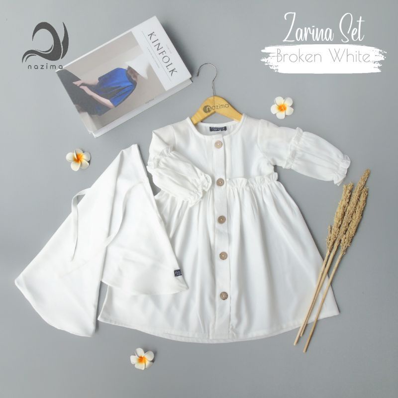 GAMIS ANAK ZARINA USIA 1-10 TAHUN & JILBAB  KANCING UNTUK MANASIK HAJI  WARNA PUTIH UNGU MARUN BASIC