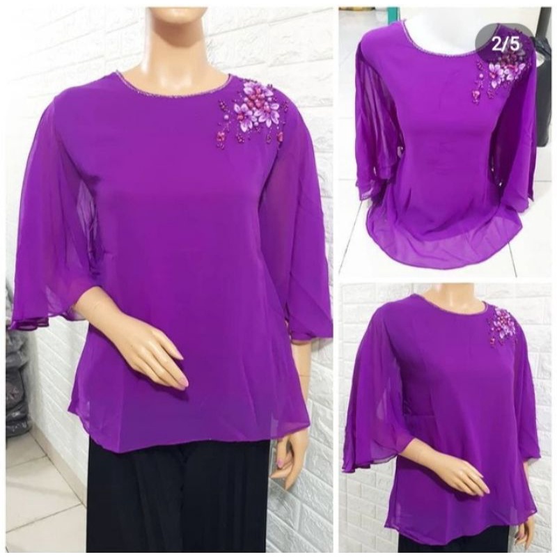 BLOUSE / ATASAN / FASHION / PAKAIAN / WANITA / CEWEK / JUMBO / BIG SIZE / CHIFFON / PAYET BLUS CHIFF