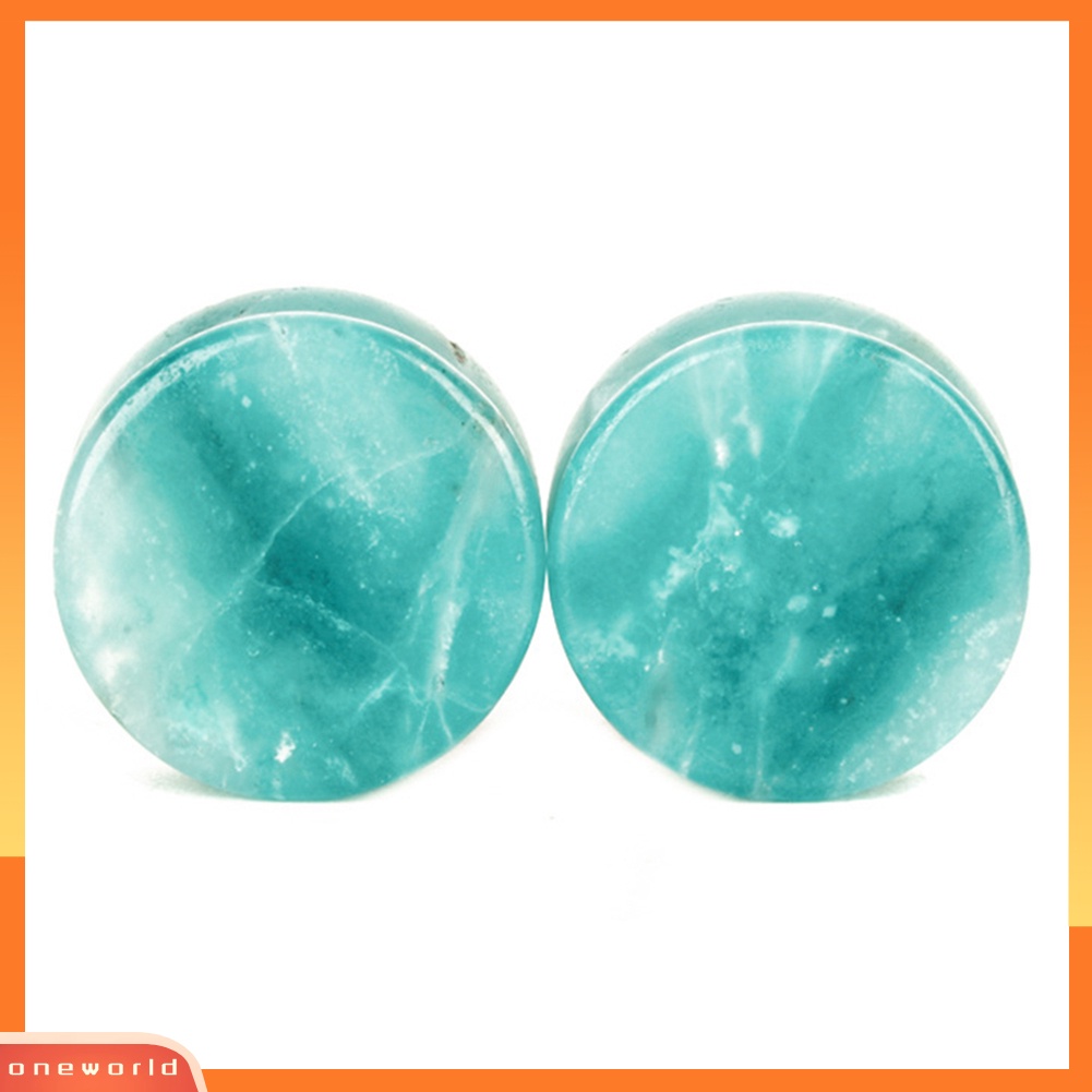 [oneworld] 1pasang Batu Opal Unisex Ear Plug Tunnel Ear Expander Perhiasan Tindik Tubuh