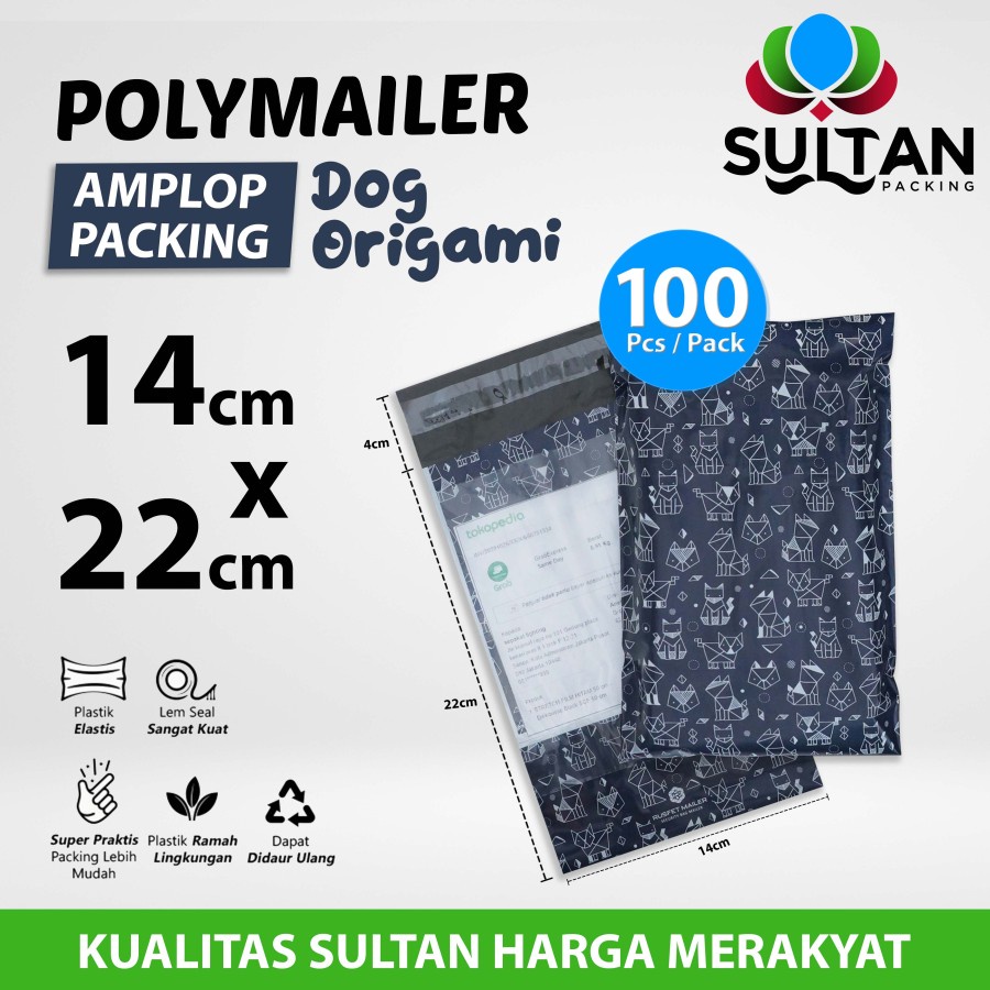

Amplop Plastik Packing Polymailer 14x22cm Dog Origami Polimailer PACK