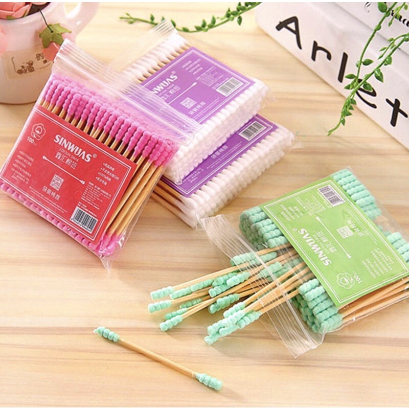 COTTON BUD BERWARNA GANDA (UJUNG KAPAS SPIRAL) / COTTON SWABS PACK BABY THIN 100PCS