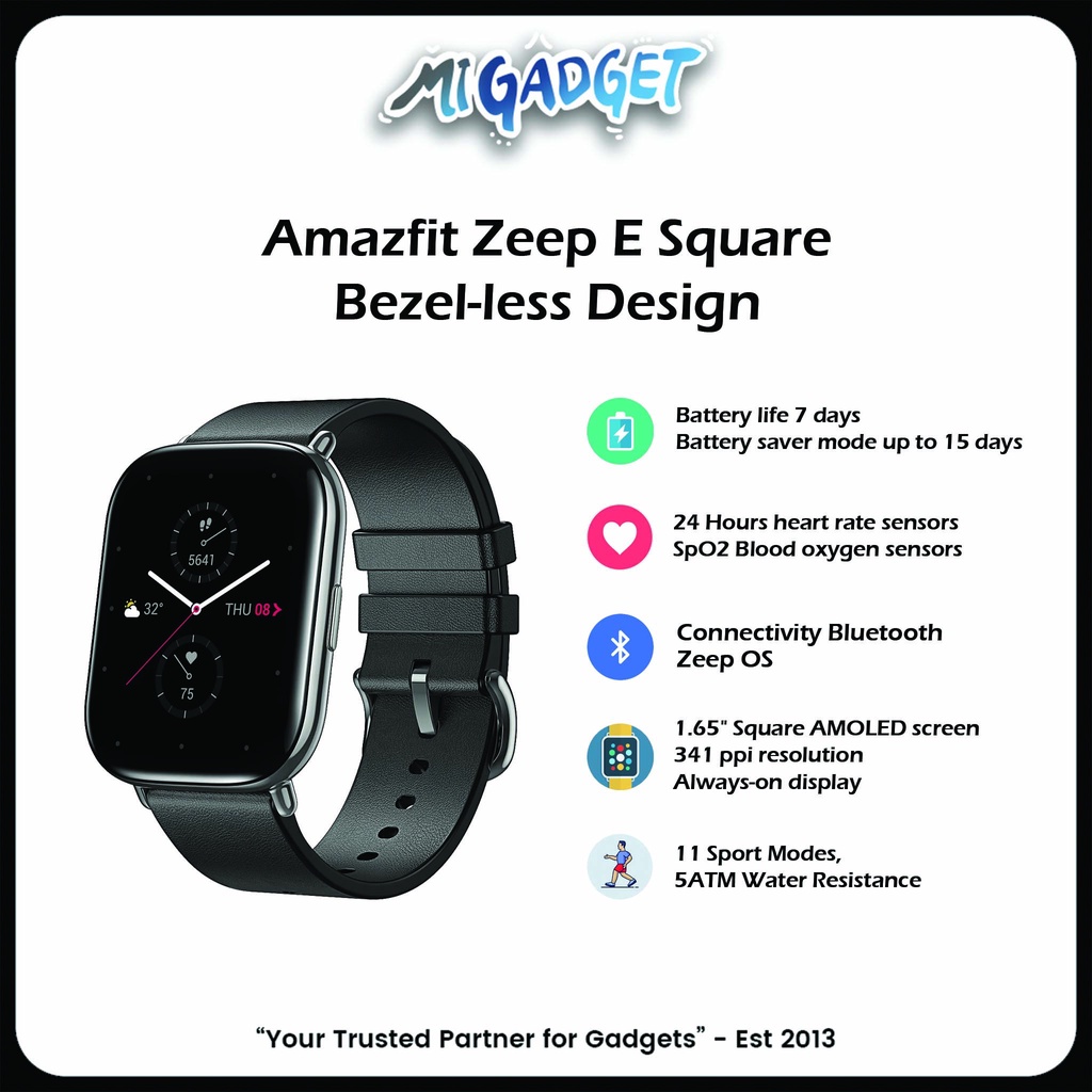 Smartwatch Amazfit Zepp E Square Jam Tangan Digital Bezel-less Design