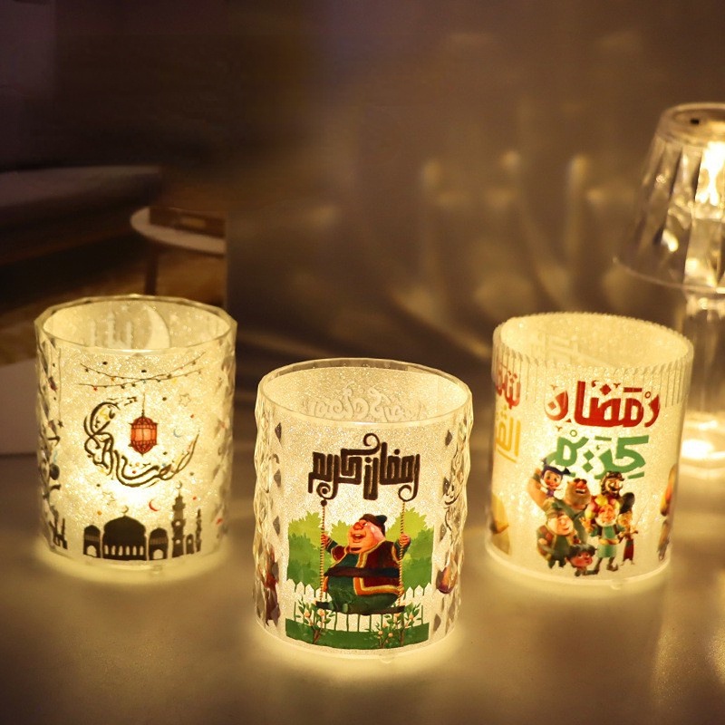 Idul Fitri Candle Cup Light Party Lampu Lilin Elektronik Dekorasi Kamar Pencahayaan Retro Lukisan Lampu Malam Untuk Perayaan Pesta Festival