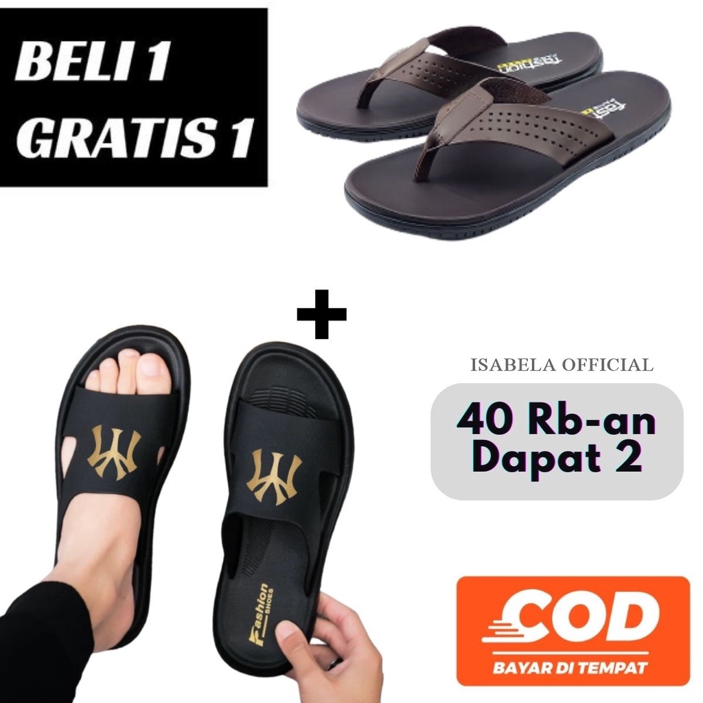 BELI 1 GRATIS 1 SANDAL PRIA SELOP SLOP SLIP-ON (2 PASANG)