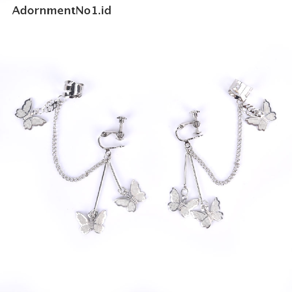 [AdornmentNo1] Kupu-kupu Klip Anting Ear Hook Stainless Steel Klip Telinga Anting Tindik Ganda [ID]