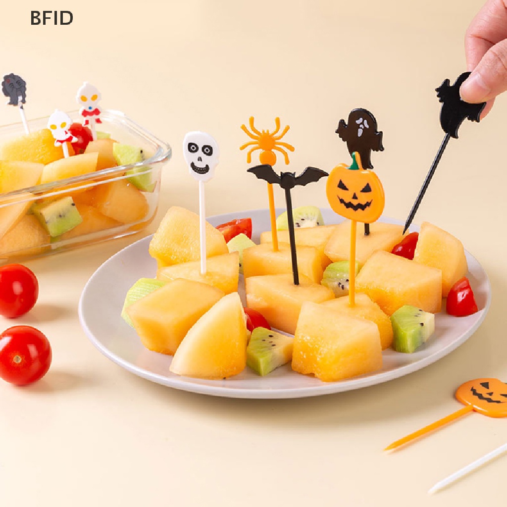 [BFID] 6/10pcs Halloween Set Garpu Buah Ultraman Garpu Plastik Tusuk Gigi Kue Portable [ID]