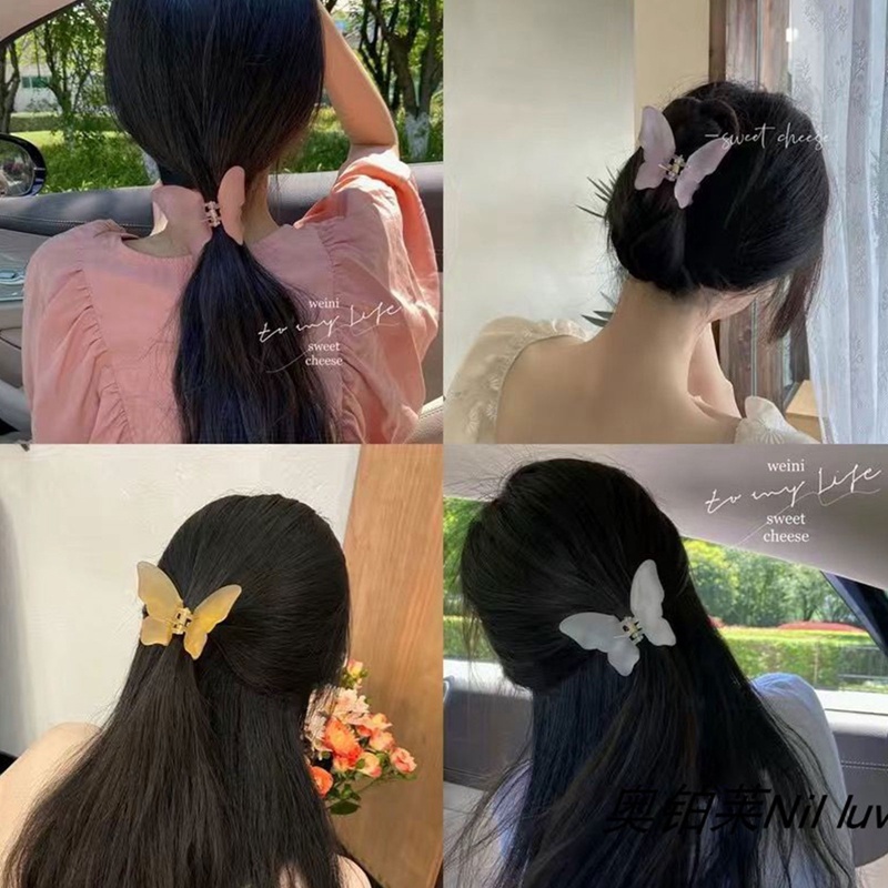 Fashion Transparan Matt Kupu-Kupu Rambut Cakar Klip Wanita Gadis Manis Padat Rambut Klem Jepit Ponytail Holder Hair Accessorie