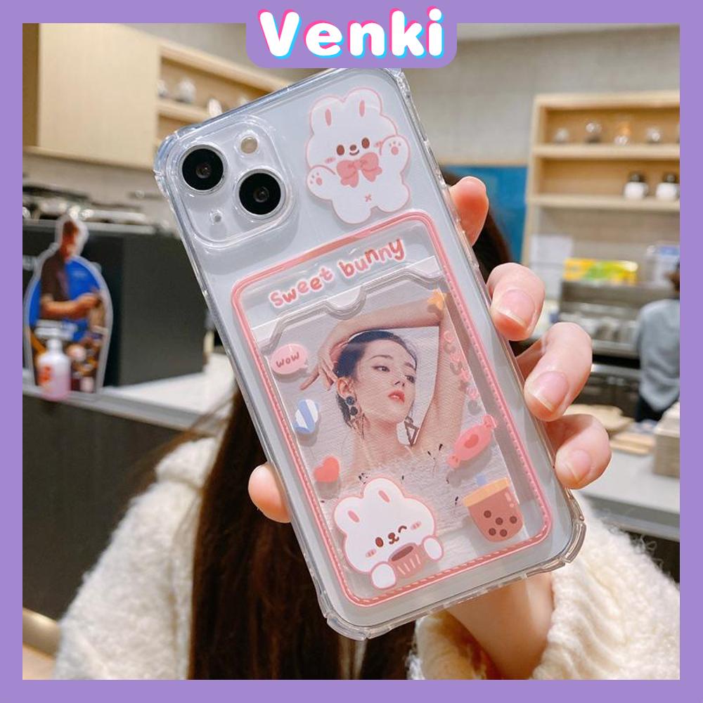 For iPhone 14 Pro Max Card Holder Case Clear Card Storage Back Cover Cute Cartoon Bear Bunny Camera Protection Shockproof For iPhone 14 13 12 11 Plus Pro Max 7 Plus X XR