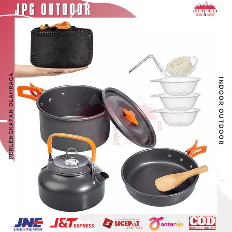 Cooking Set DS 308 Nesting DS308 Plus Teko Teapot Kettle Alat Masak Camping Outdoor Portable