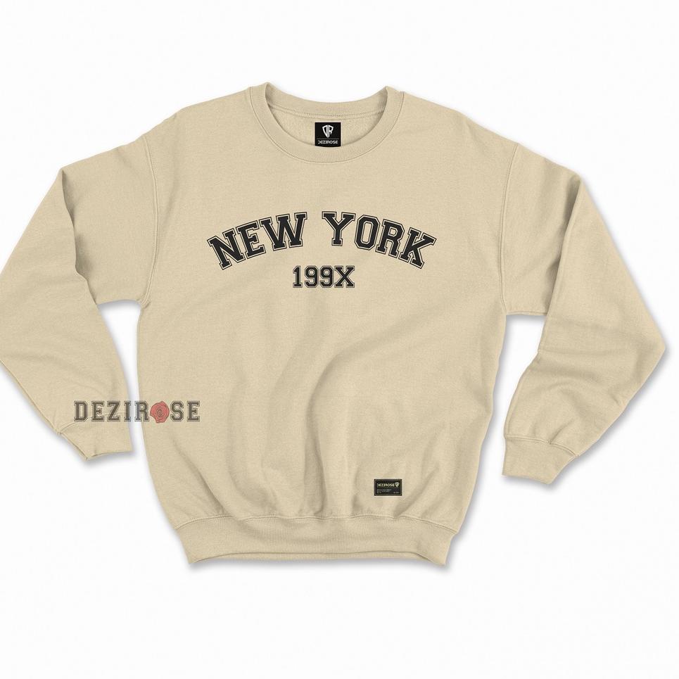 DEZIROSE Sweater Crewneck New York 199X Pria Wanita Distro Tebal Size M L XL XXL {OMB.22Ja23ᴳ}